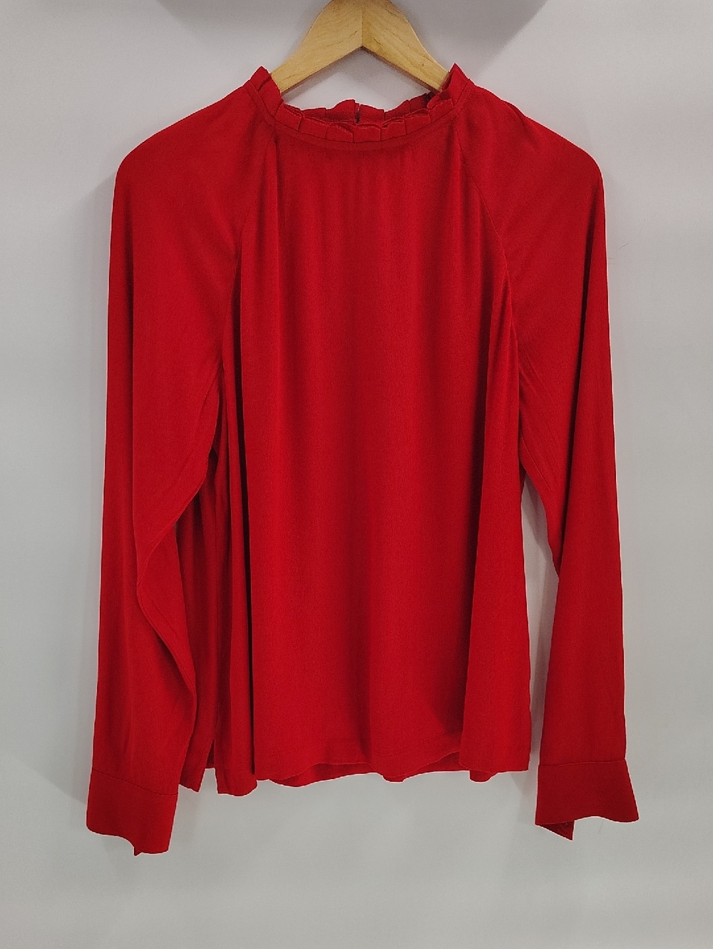 LOFT Blouse Size Small Oversized Pin Tucked Collar Long Sleeve Button Cuffs Red